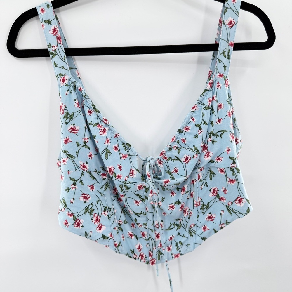 Bardot Coquette Boned Corset Crop Top US 8 Ditsy Floral Milkmaid Bustier Zip